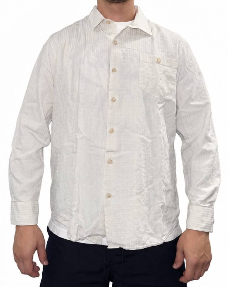 Tommy Bahama XL Silk Cotton Blend Textured Long Sleeve Button Down Shirt Off-White 2
