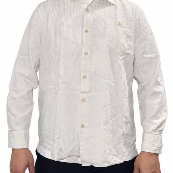 Tommy Bahama XL Silk Cotton Blend Textured Long Sleeve Button Down Shirt Off-White