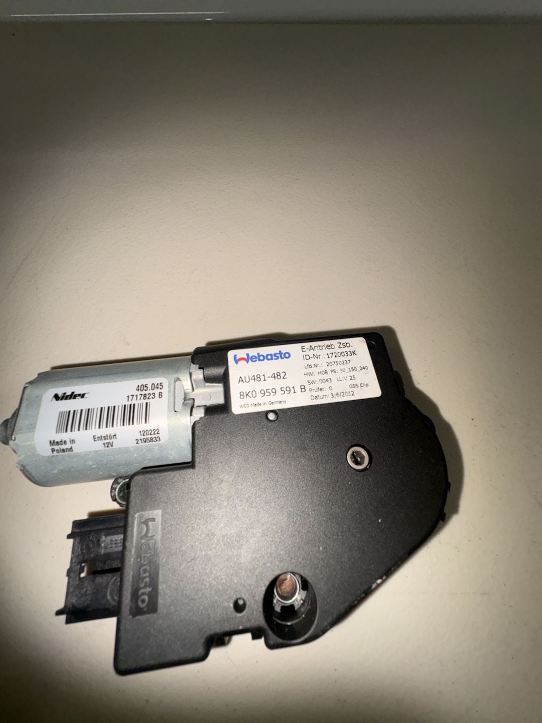 Webasto Audi Sunroof Motor 8K0 959 591 B OEM 3
