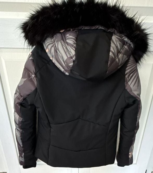 High Society Ski Jacket Faux Fur Size 38 Black Print 3