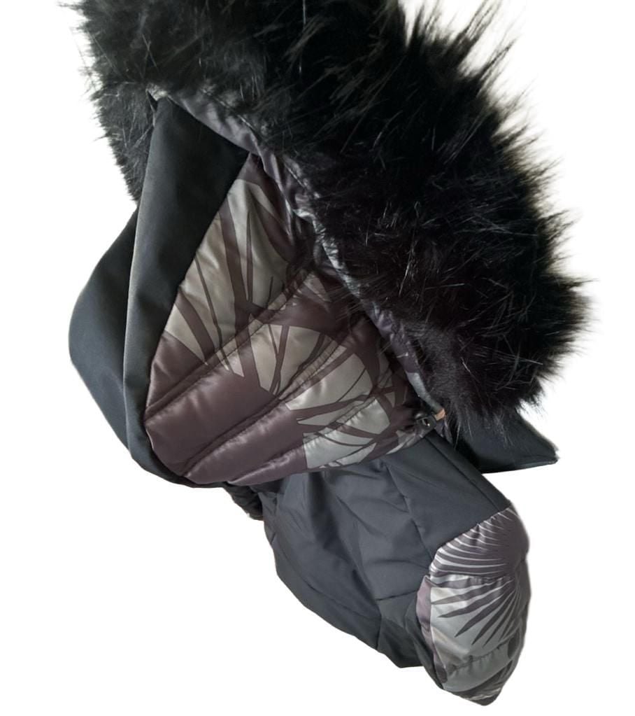 High Society Ski Jacket Faux Fur Size 38 Black Print 19
