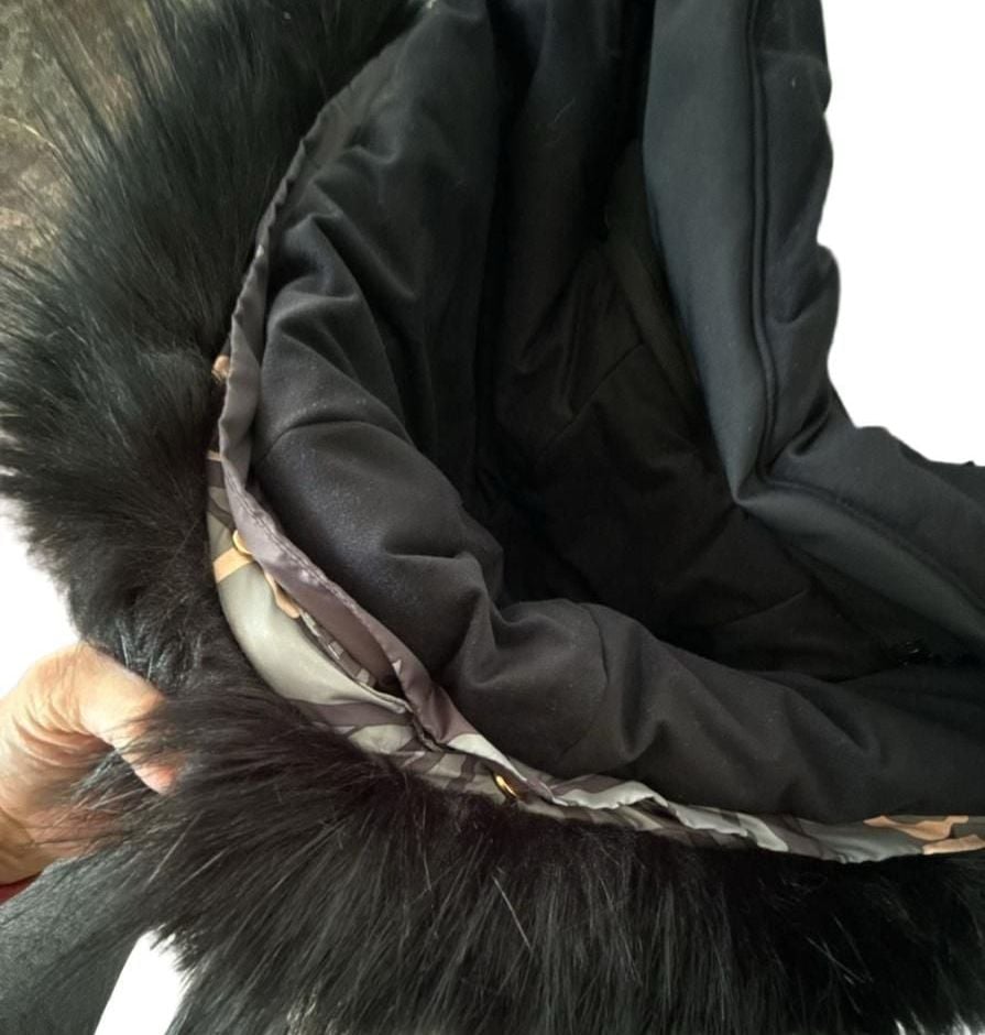 High Society Ski Jacket Faux Fur Size 38 Black Print 22