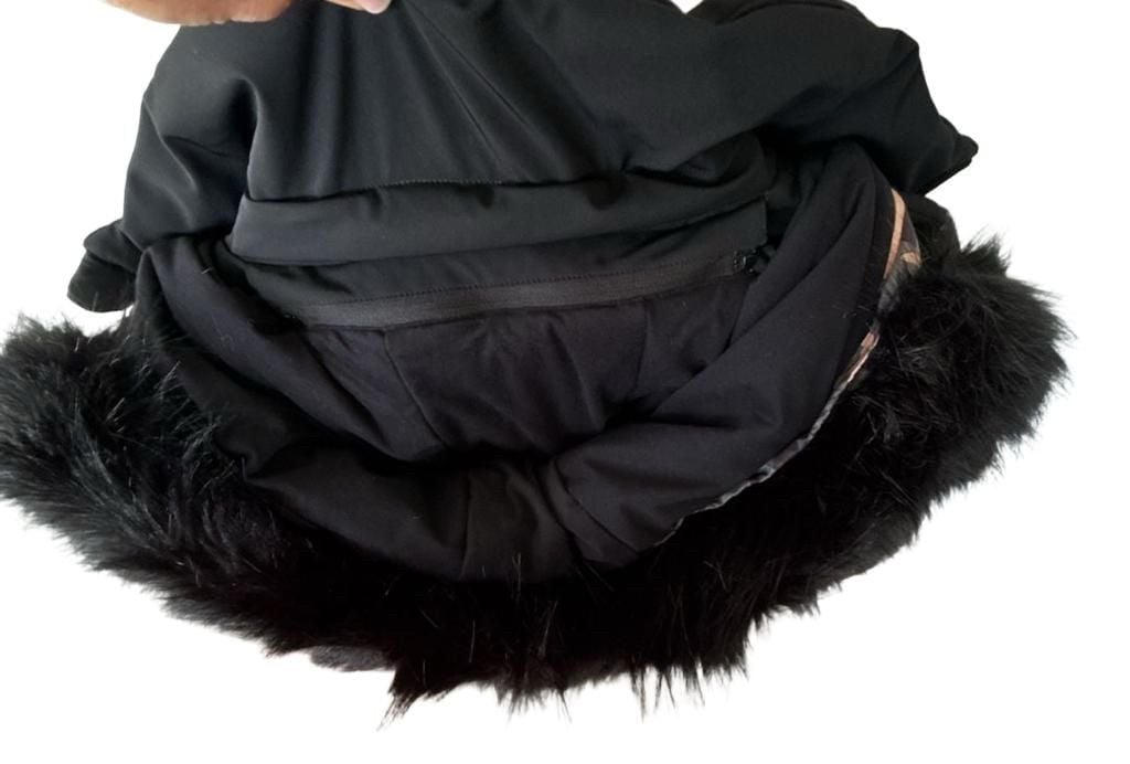 High Society Ski Jacket Faux Fur Size 38 Black Print 20