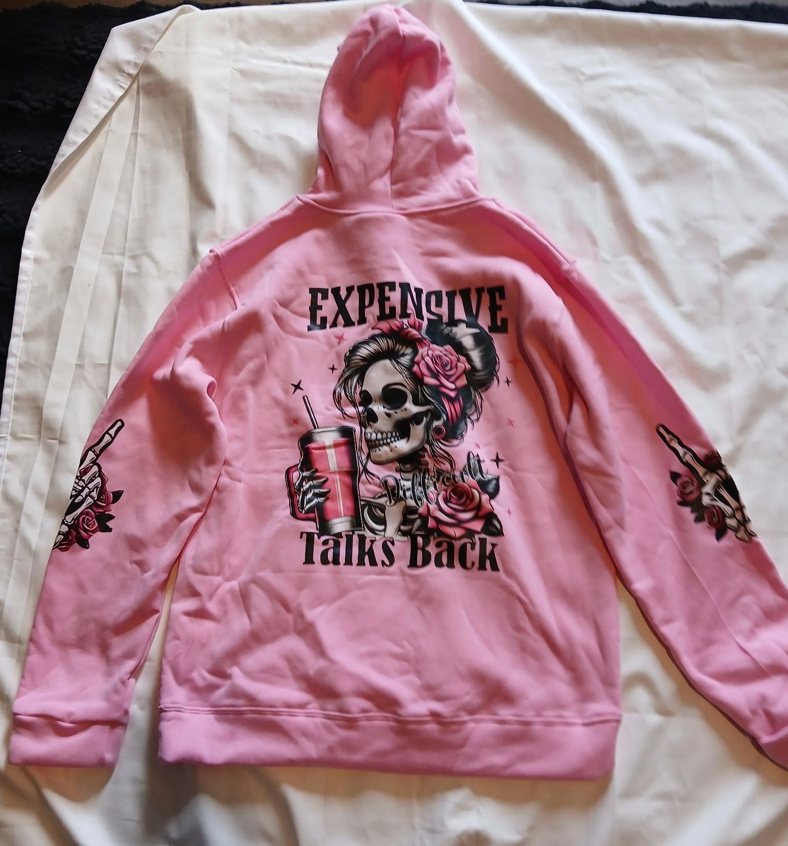 Expensive And Difficult Talks Back Skeleton Hoodie Pink 2