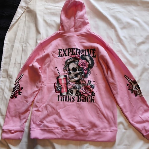 Expensive And Difficult Talks Back Skeleton Hoodie Pink