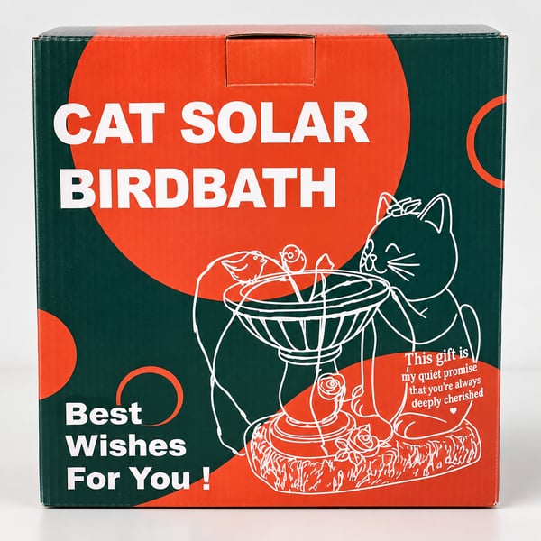 NEW Cat Solar Bird Bath Garden Statue Outdoor Yard Decor Fountain Light 9.3”