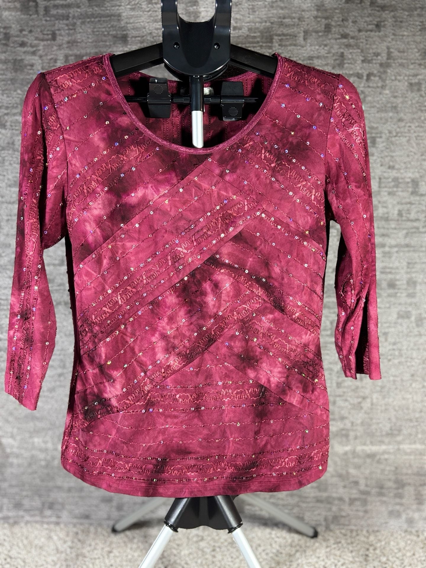 Dressbarn Embellished Top Size M Burgundy Sequin Blouse 146 2