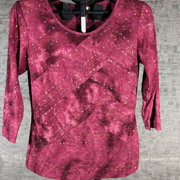 Dressbarn Embellished Top Size M Burgundy Sequin Blouse 146