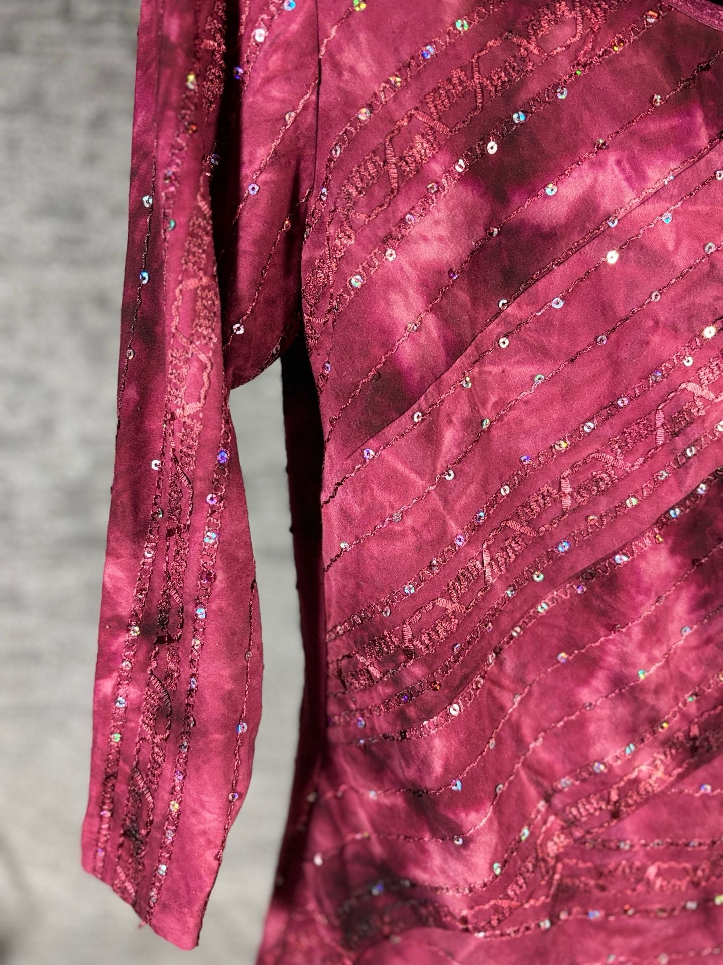 Dressbarn Embellished Top Size M Burgundy Sequin Blouse 146 3