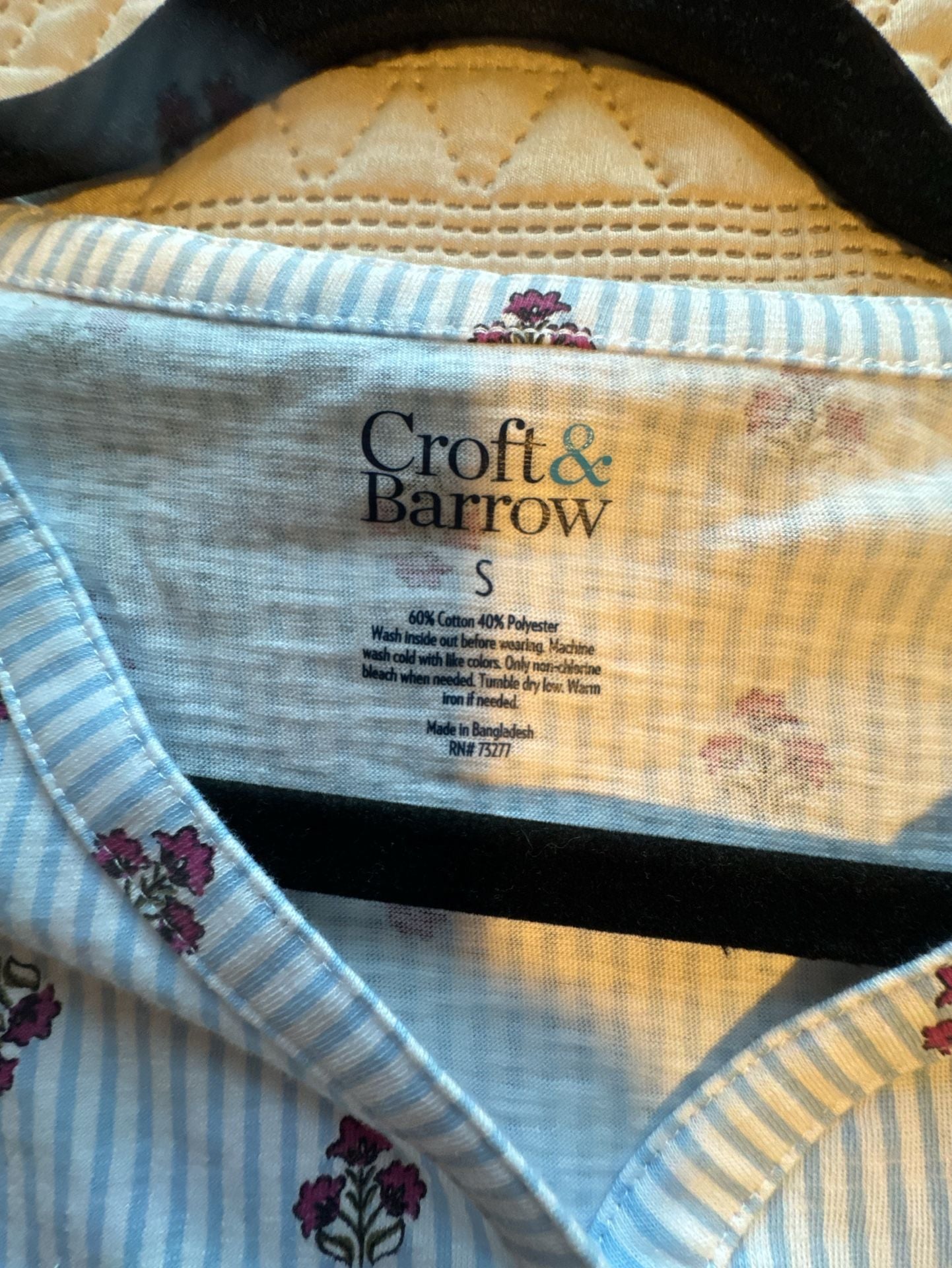 Croft & Barrow Floral Striped Top Size S Blue Button Front Pocket 3