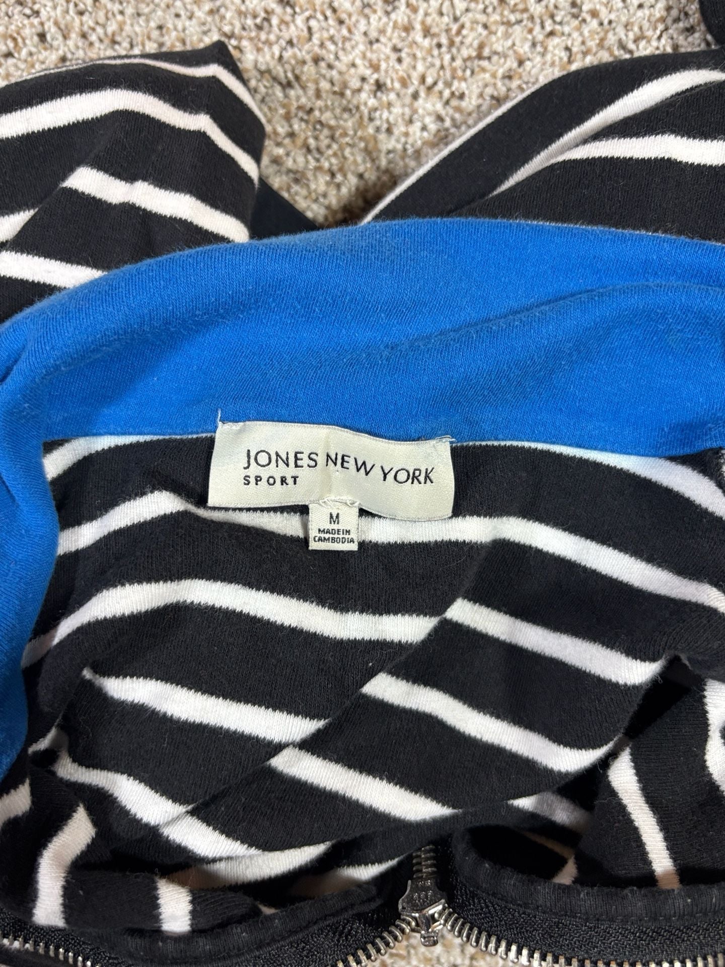 Jones New York Sport 1/4 Zip Pullover Size M Striped Blue Black 144 5