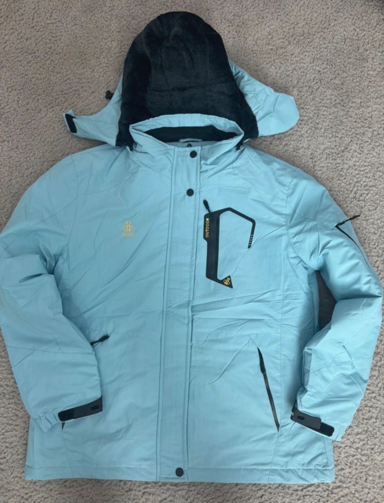 ASPO Ski Jacket Size L Light Blue Waterproof Hooded Winter Coat 7