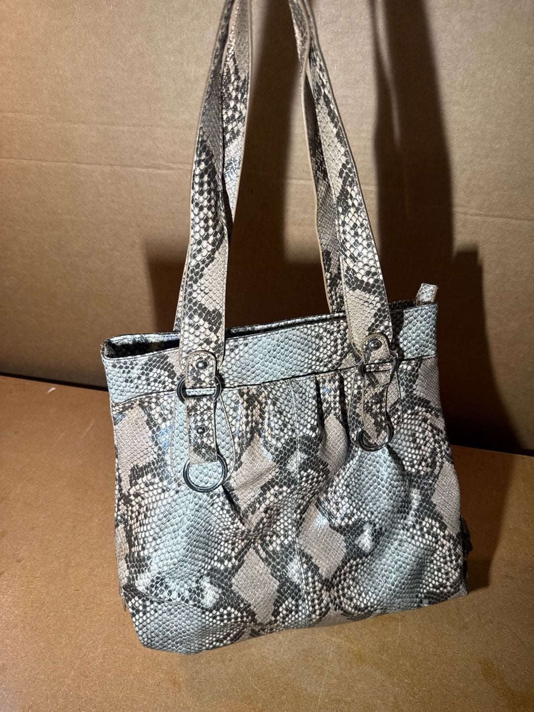 Style & Co Snake Print Faux Leather Tote Handbag Grey 2