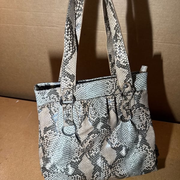 Style & Co Snake Print Faux Leather Tote Handbag Grey