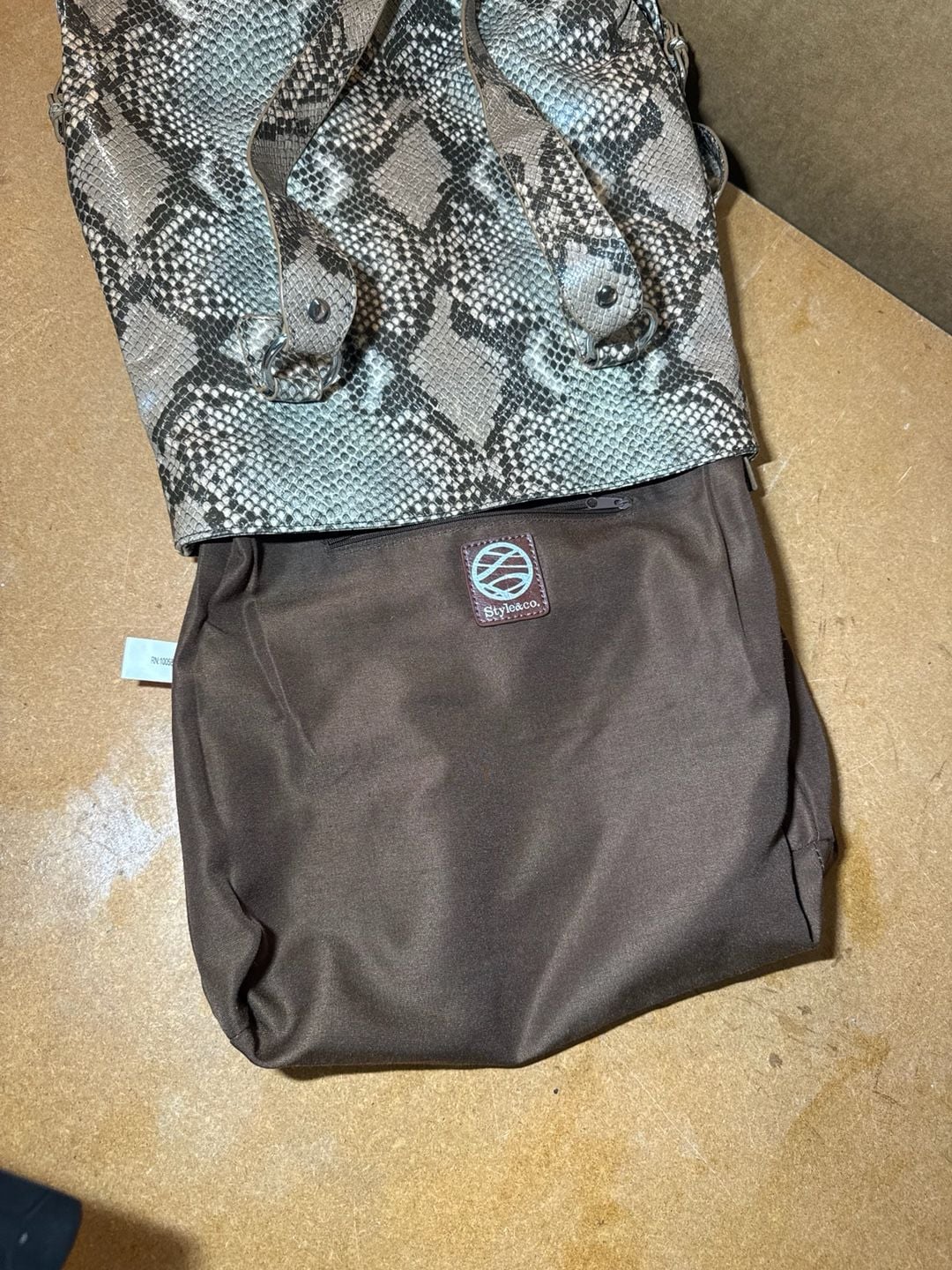 Style & Co Snake Print Faux Leather Tote Handbag Grey 4