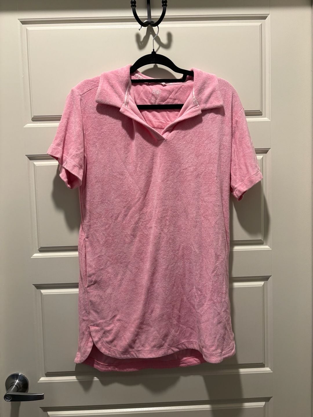 Athleta Girl Jump In Dress Size XL/14 Pink Terry Cloth Polo Cover Up 2