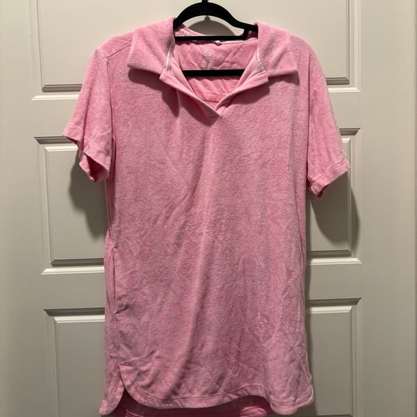 Athleta Girl Jump In Dress Size XL/14 Pink Terry Cloth Polo Cover Up