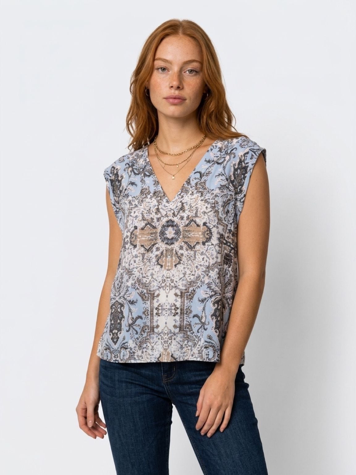 Free People Darcy Printed V-Neck Swing Tank Top Size L 3