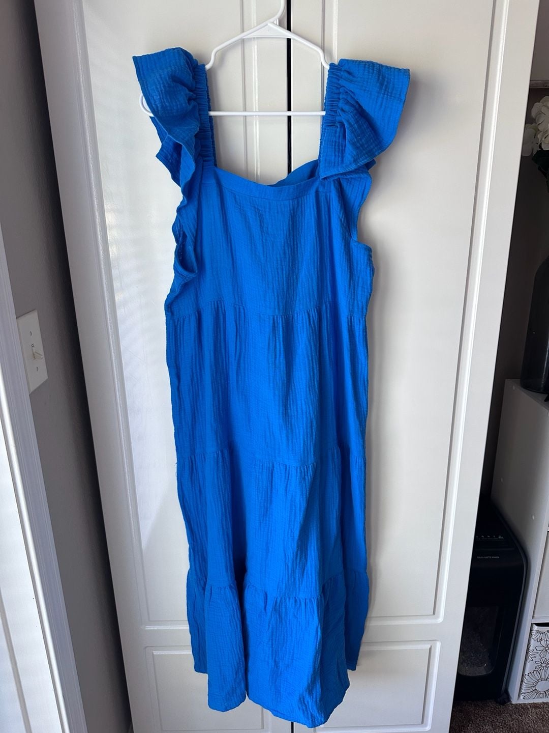 Mud Pie Ruffle Strap Tiered Maxi Dress Size M Blue 2