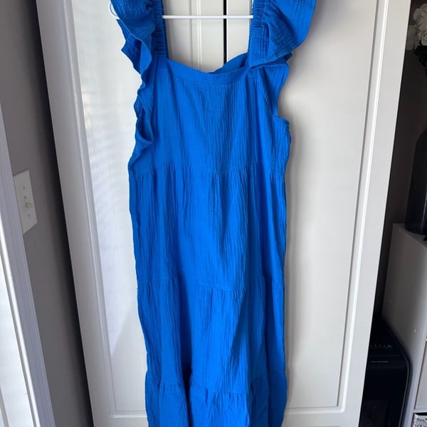 Mud Pie Ruffle Strap Tiered Maxi Dress Size M Blue