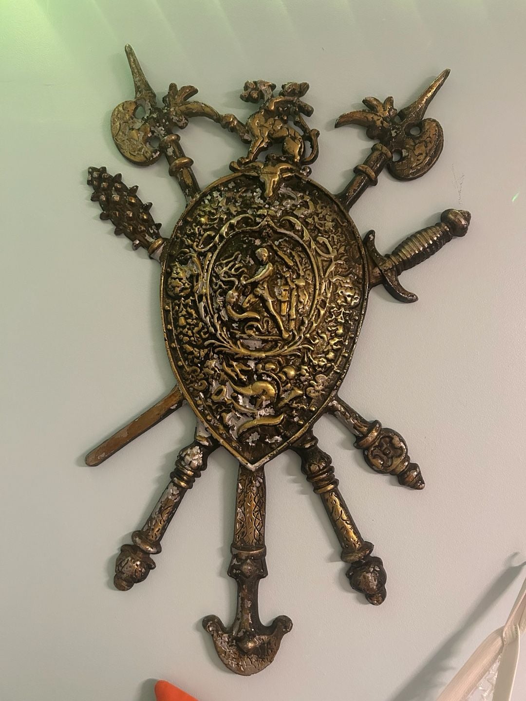 Vintage Cast Metal Medieval Coat of Arms Shield Wall Plaque Japan 1