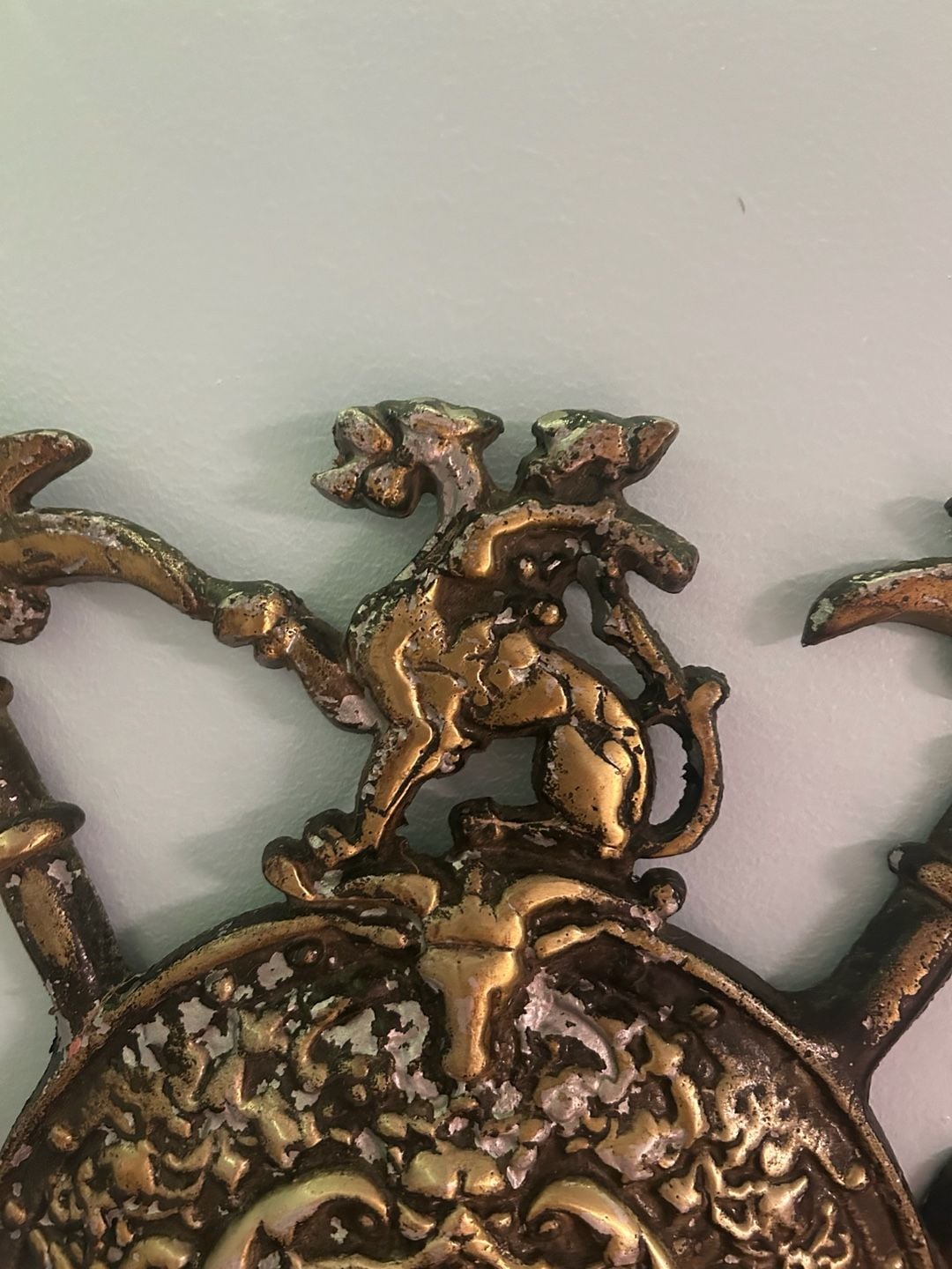 Vintage Cast Metal Medieval Coat of Arms Shield Wall Plaque Japan 3