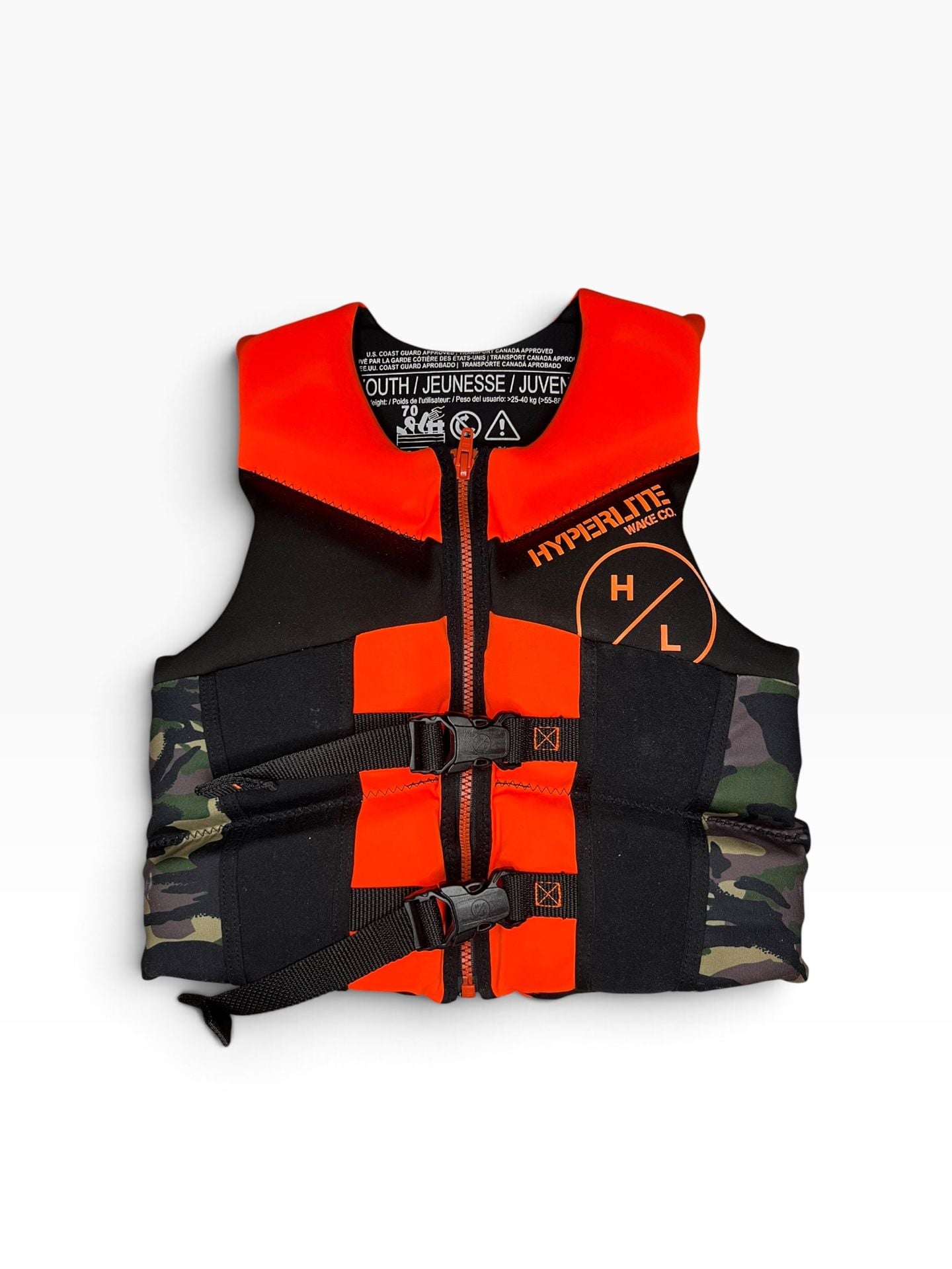 Hyperlite Wake Co. Indy Youth Life Vest Size Youth Camo Orange 2