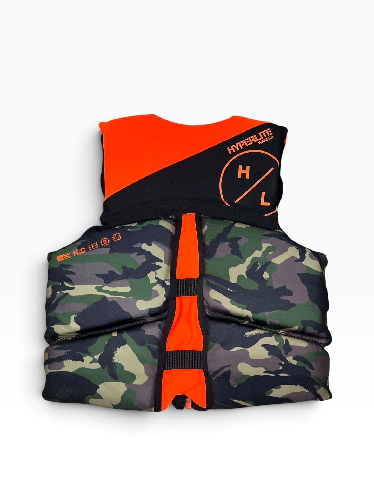 Hyperlite Wake Co. Indy Youth Life Vest Size Youth Camo Orange 10