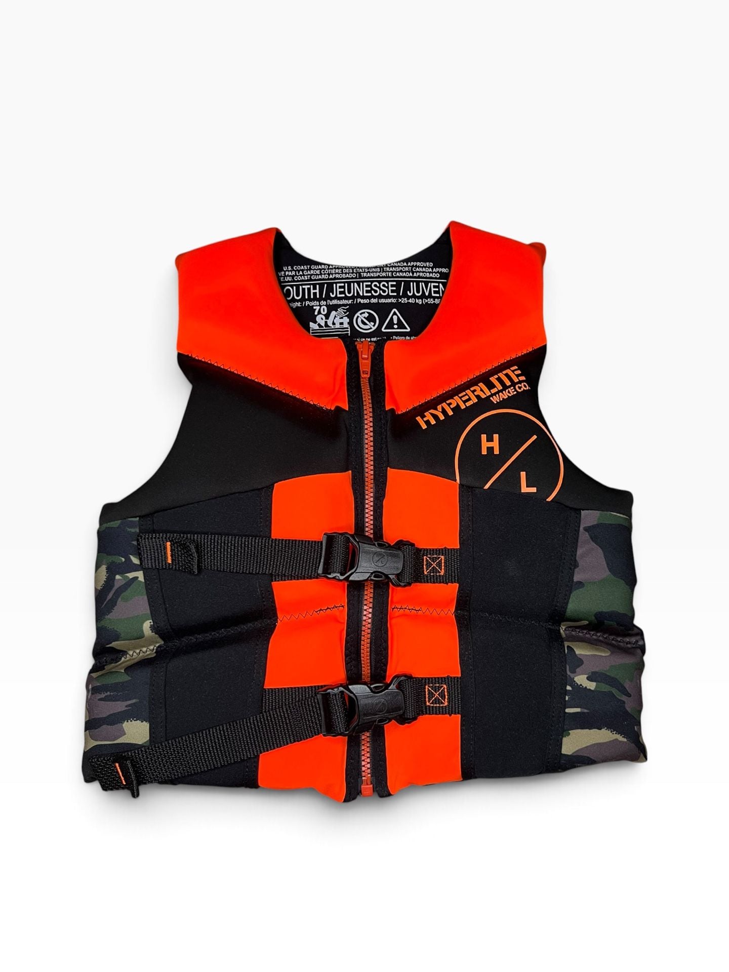 Hyperlite Wake Co. Indy Youth Life Vest Size Youth Camo Orange 11