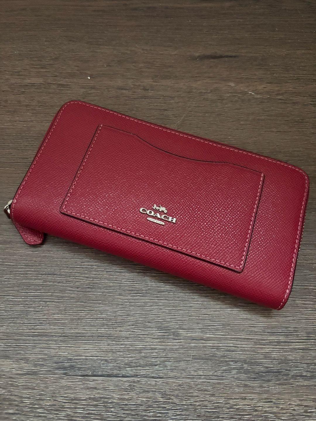 Coach Crossgrain Leather Accordion Zip Around Wallet Red 2