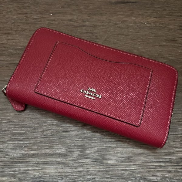 Coach Crossgrain Leather Accordion Zip Around Wallet Red