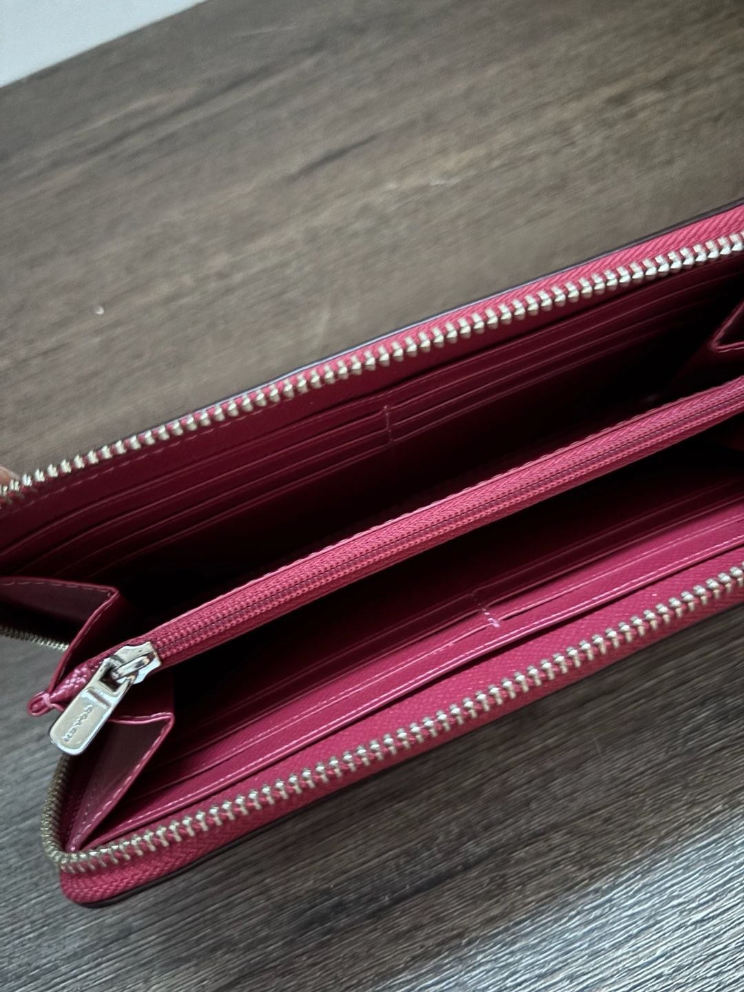 Coach Crossgrain Leather Accordion Zip Around Wallet Red 4