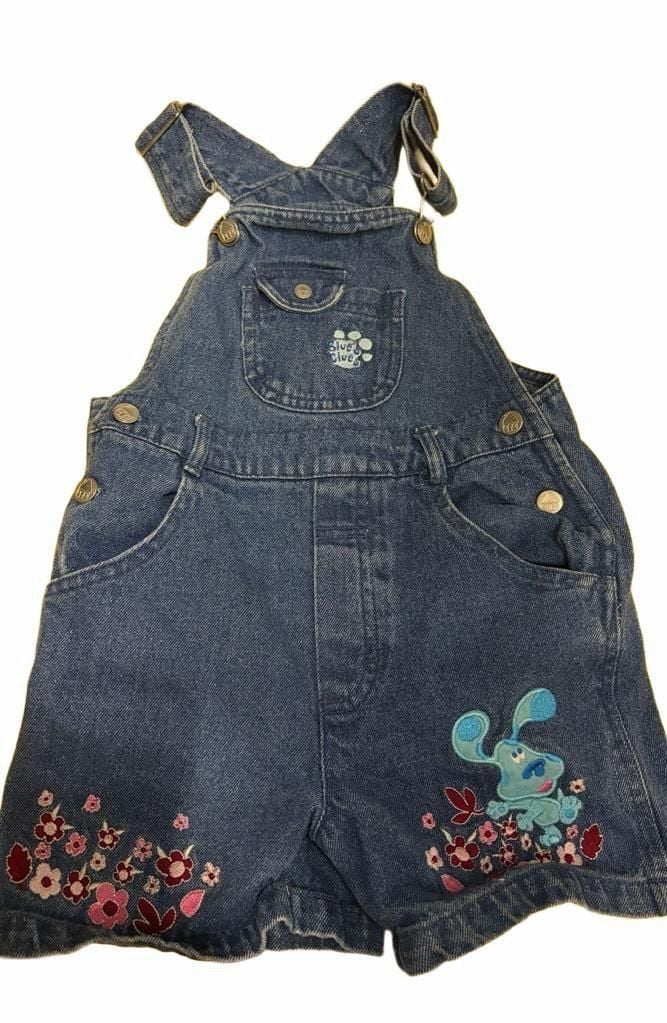 Blue's Clues Denim Shortalls Size 5T Embroidered Floral 2