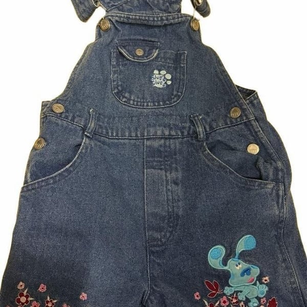 Blue's Clues Denim Shortalls Size 5T Embroidered Floral