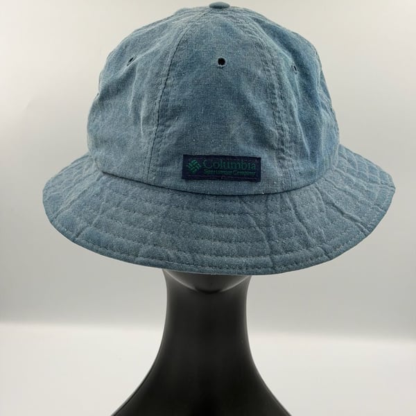Columbia Bucket Hat Size XL Blue Denim Made in USA Vintage