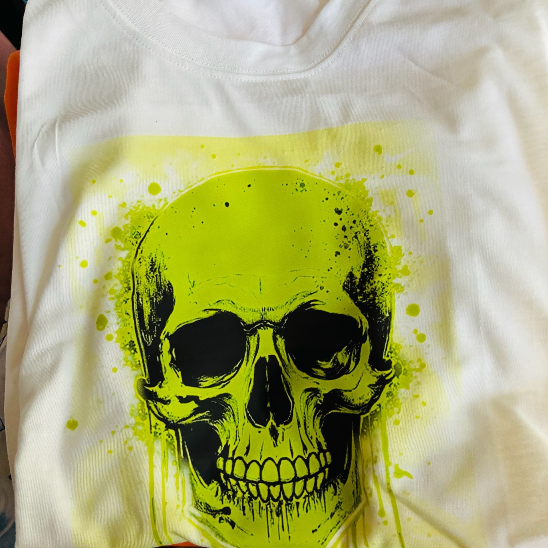 Neon Skull Graphic Print Short Sleeve T-Shirt White 1