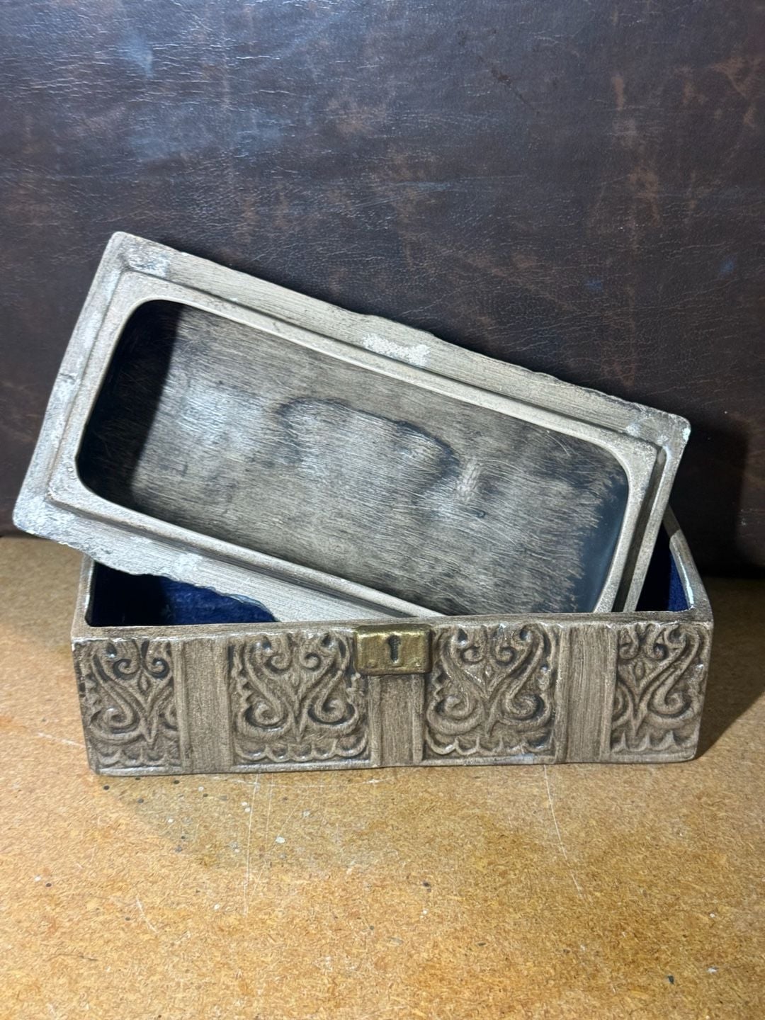 Vintage Metal Trinket Box Treasure Chest Distressed Scrollwork Jewelry Box 5