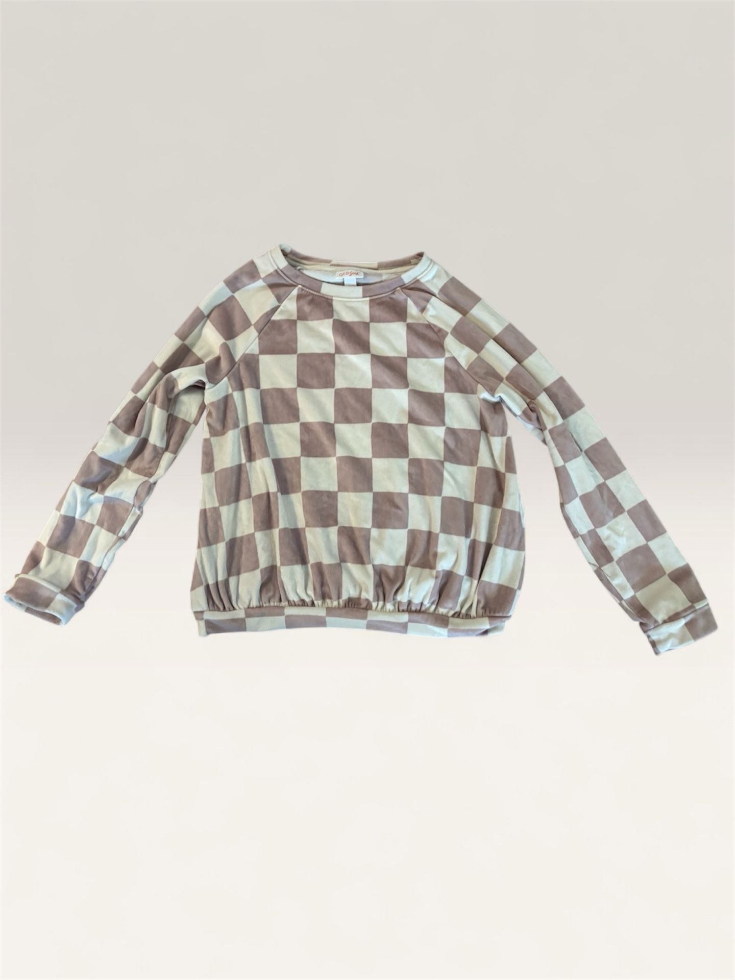 Cat & Jack Sweatshirt Size XL 14/16 Pink Brown Checkered Velour 2