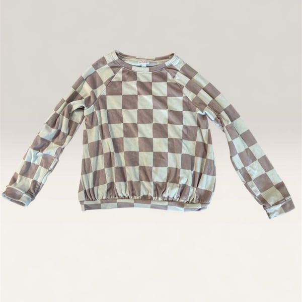 Cat & Jack Sweatshirt Size XL 14/16 Pink Brown Checkered Velour