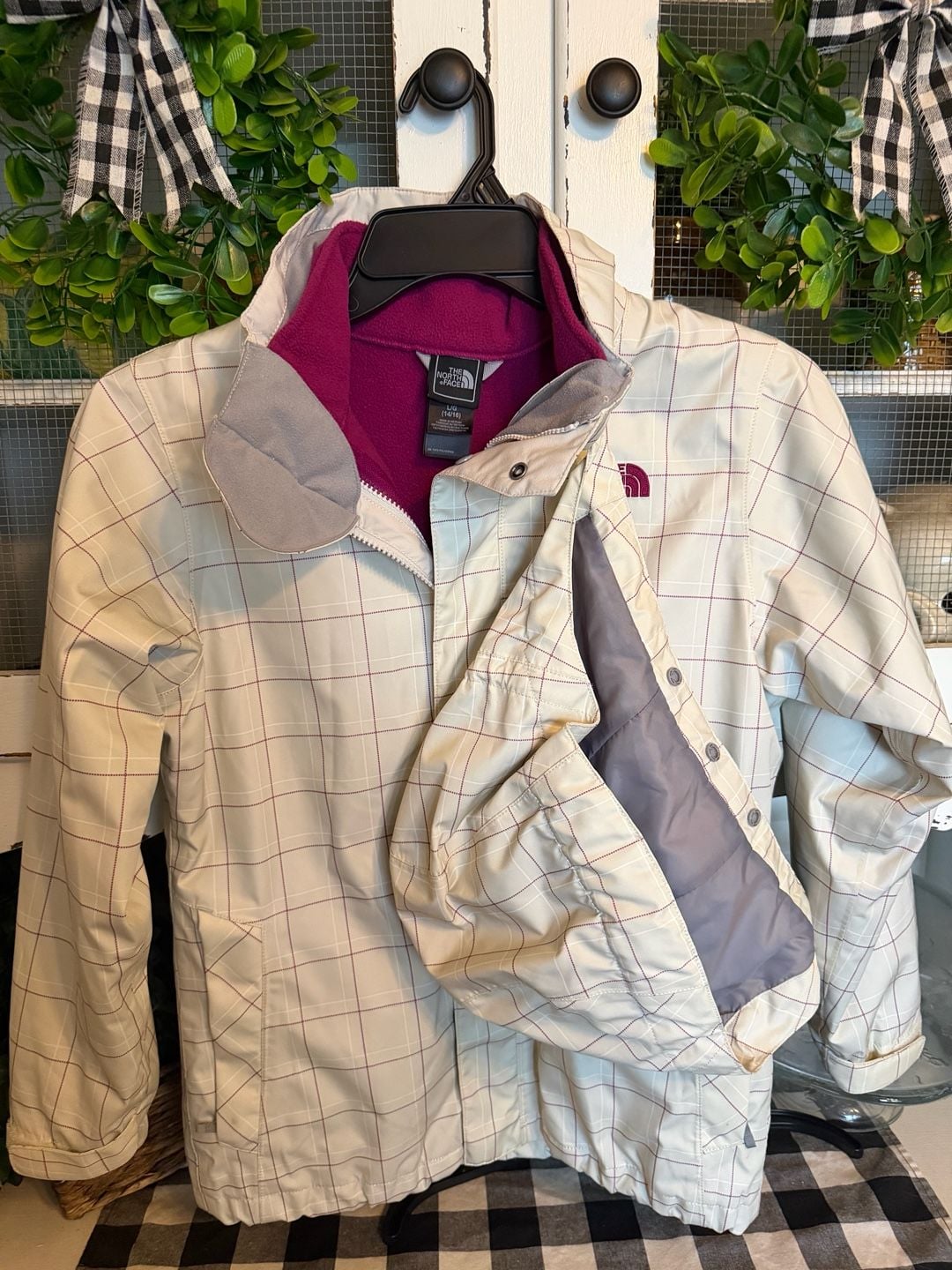 The North Face Plaid Jacket Size L (14/16) White Purple 2