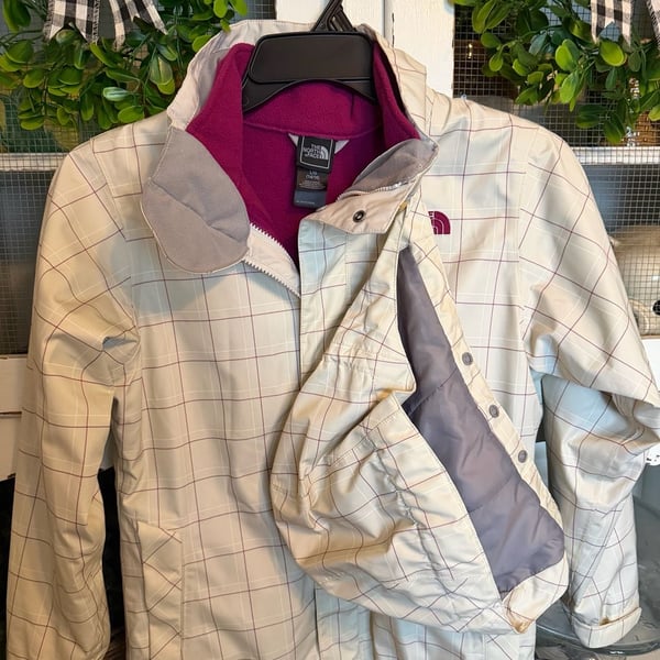 The North Face Plaid Jacket Size L (14/16) White Purple