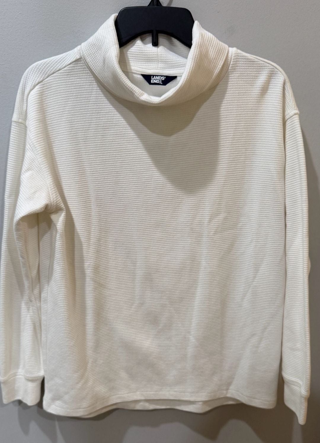 Lands' End Waffle Knit Turtleneck Size M Off White 2