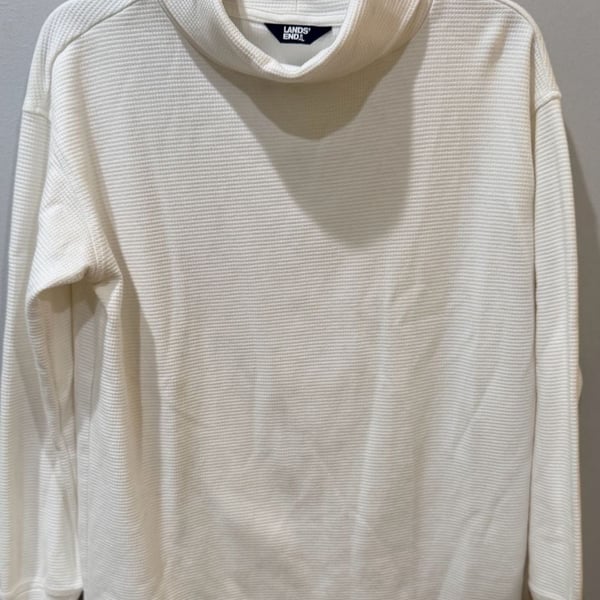 Lands' End Waffle Knit Turtleneck Size M Off White
