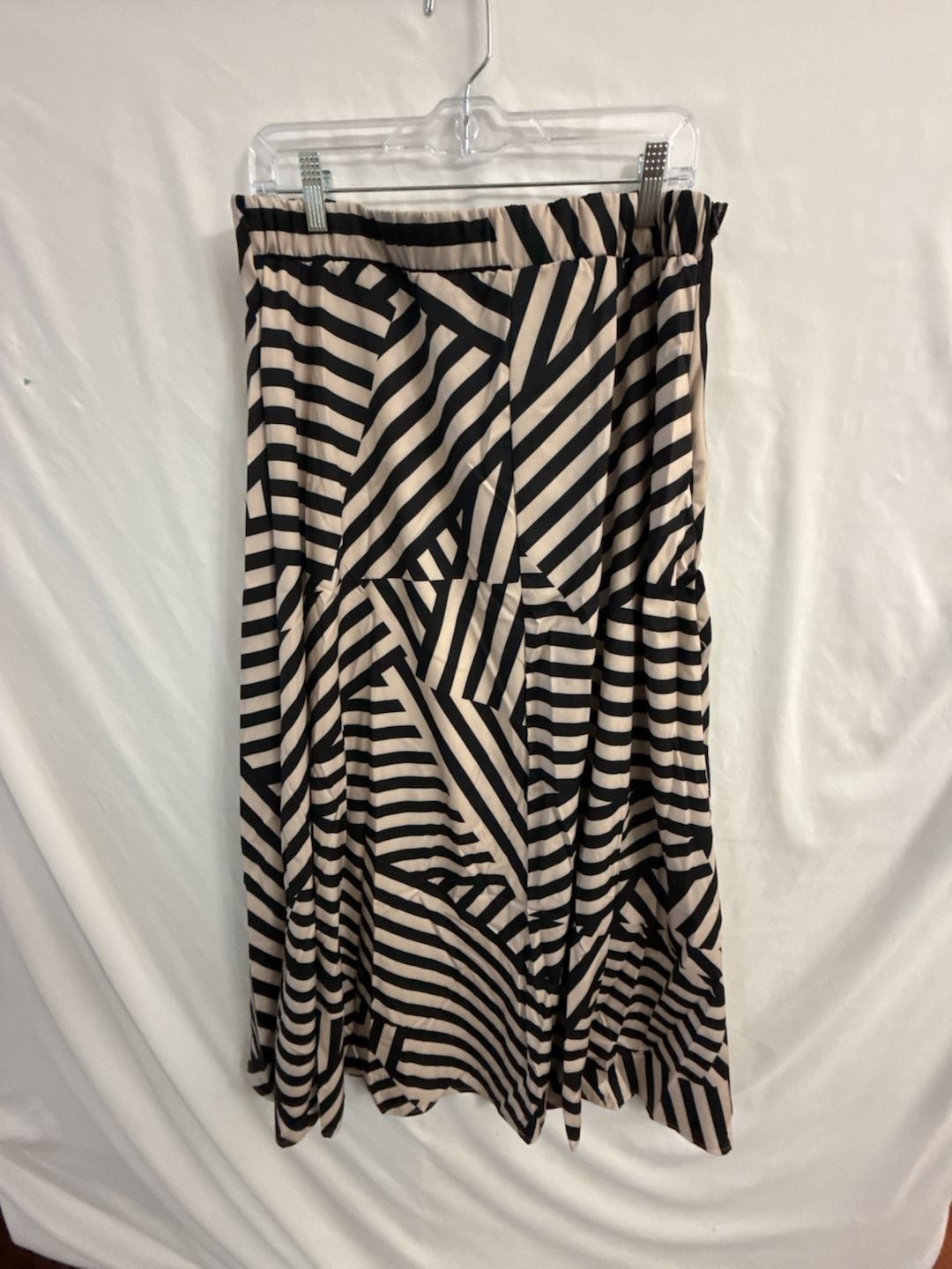 LUNE Women's Black & Apricot Striped Patchwork Print Loose A-Line Long Skirt 4