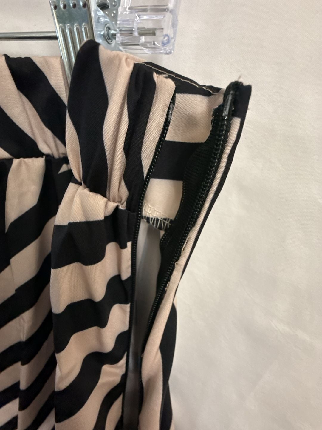 LUNE Women's Black & Apricot Striped Patchwork Print Loose A-Line Long Skirt 5