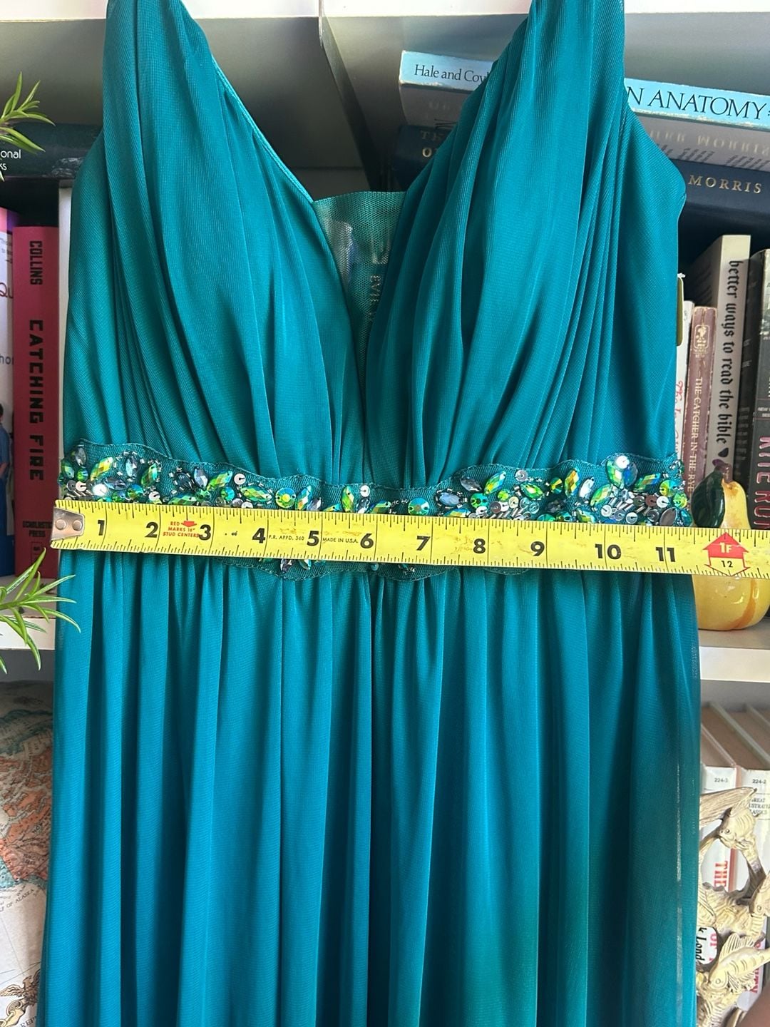 Teeze Me Beaded Waist Gown Size 1/2 Teal Green Formal Dress 9
