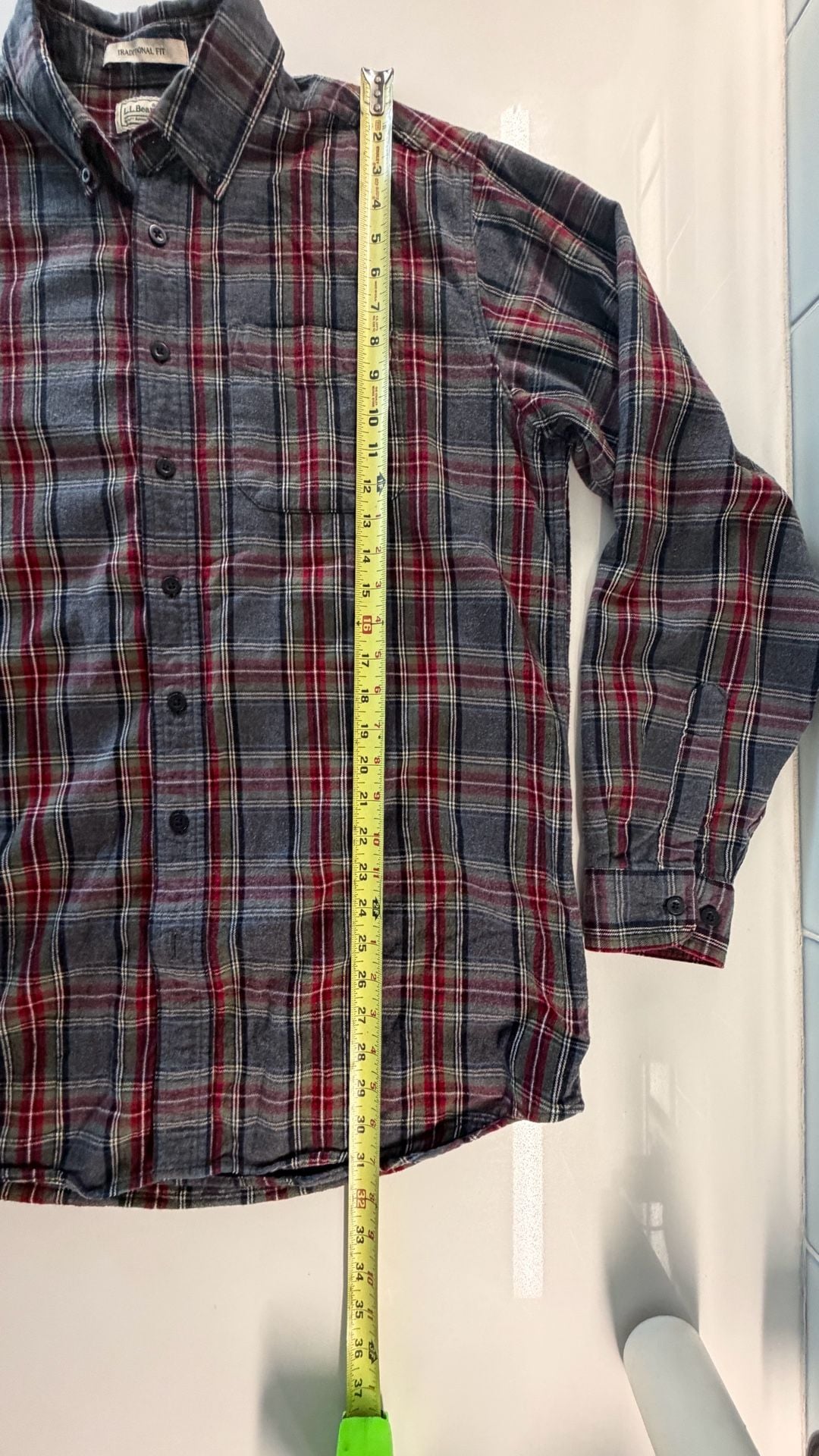 L.L. Bean Flannel Shirt Size L-Tall Gray Plaid 100% cotton 6