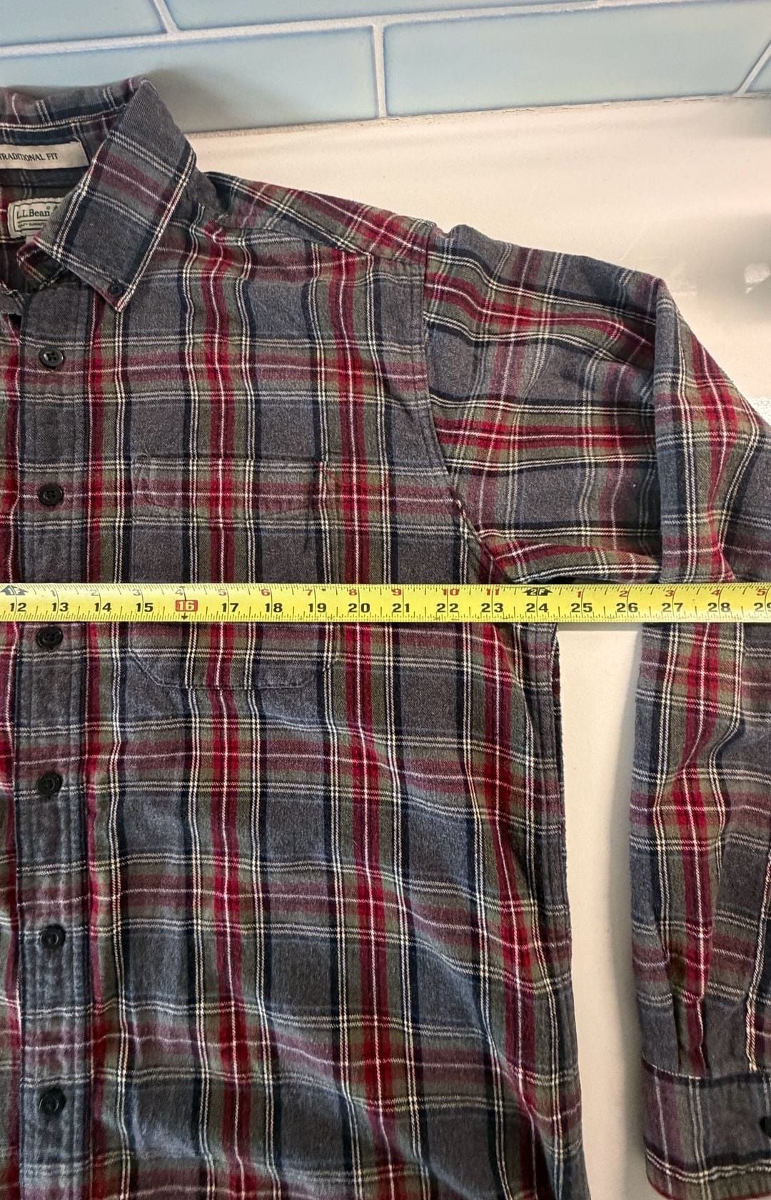 L.L. Bean Flannel Shirt Size L-Tall Gray Plaid 100% cotton 5
