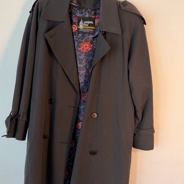 London Fog Trench Coat Black Floral Lining