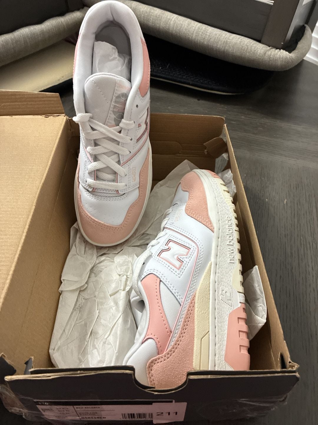 New Balance 550 Size 7 White Pink Sneakers 3
